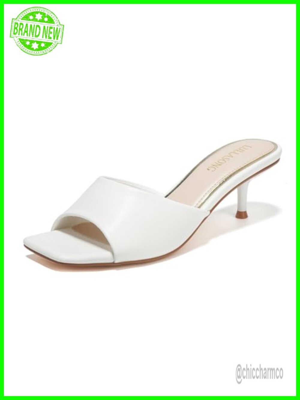 Women's Kitten Heels Sandals Low Heels Slip On Slides 2 Inch Square Open Toe